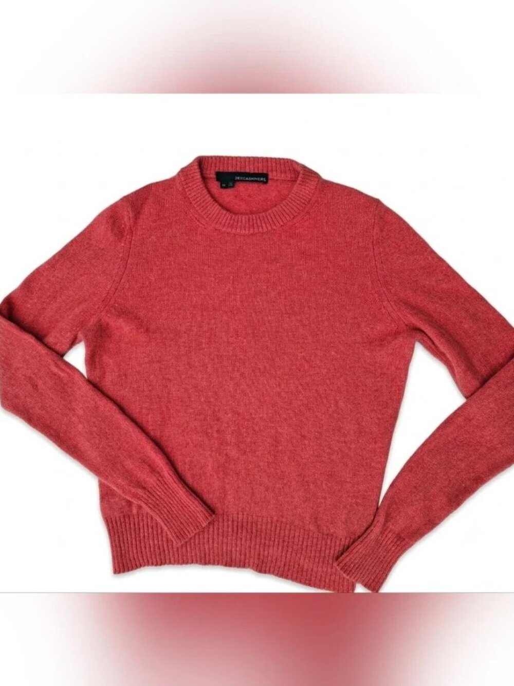 360 Cashmere Coral Crewneck Ribbed Minimalist Luxury Classic Pullover Sweater M